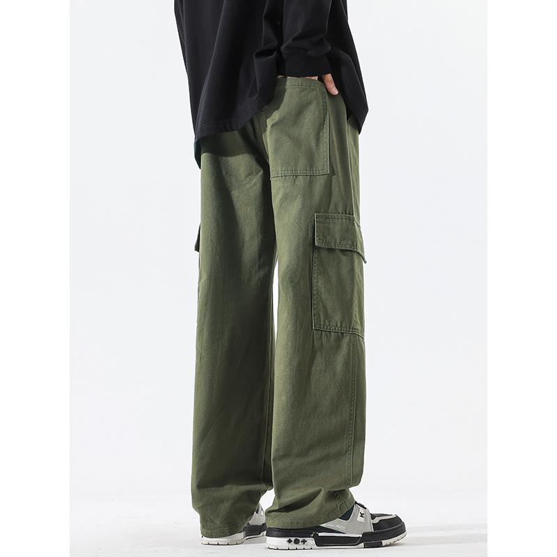 Mingge | Spring new big pocket overalls men's solid color simple and versatile loose straight casual pants