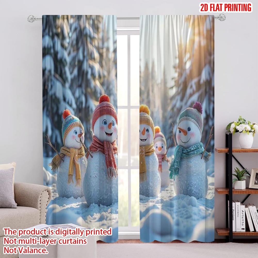 

Set Of 2 Flat Printing Christmas Curtains Snowman Paradise Fabric Without Electricity Festive Wall Decor Perfect Holiday Made Polyester W100*H70(CM)-Hooks&1PCS