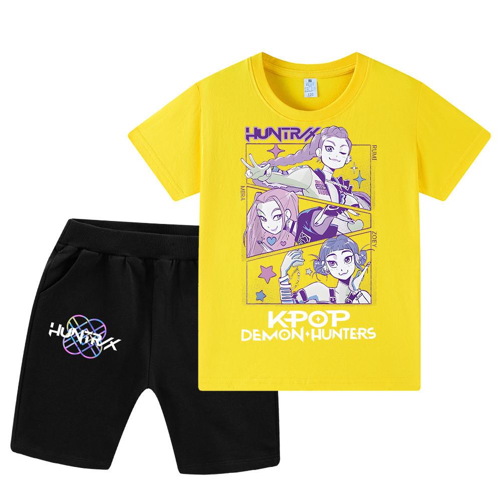 WA1198 Kids Boys Girls Kpop Rumi Zoey Mira Print Short Sleeves T-shirt Shorts Pants Sets