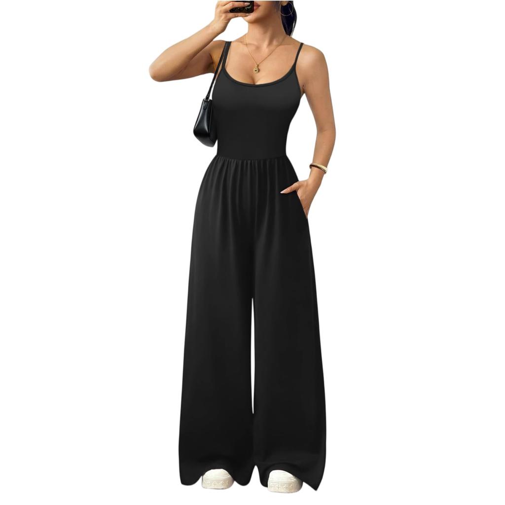 Jumpsuits For Women Sleeveless Spaghetti Strap Womens Jumpsuit Wide Leg Summer Romper With Pockets 2026