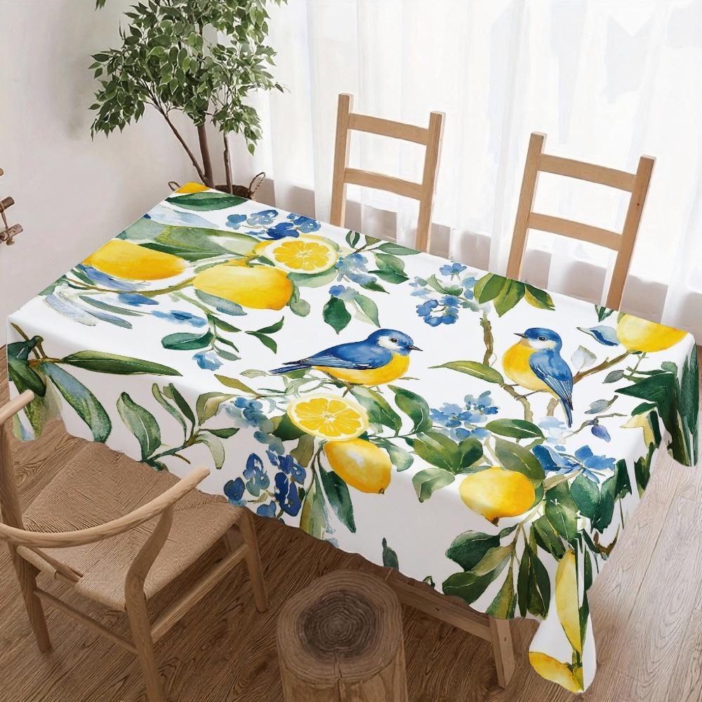 Waterverf Citroen Vogel Rechthoekige Tafelkleed voor Tafeldecoratie Keuken Eetkamer Waterdicht Herbruikbaar Tafelkleed voor Tafels Picknick 140x140cm