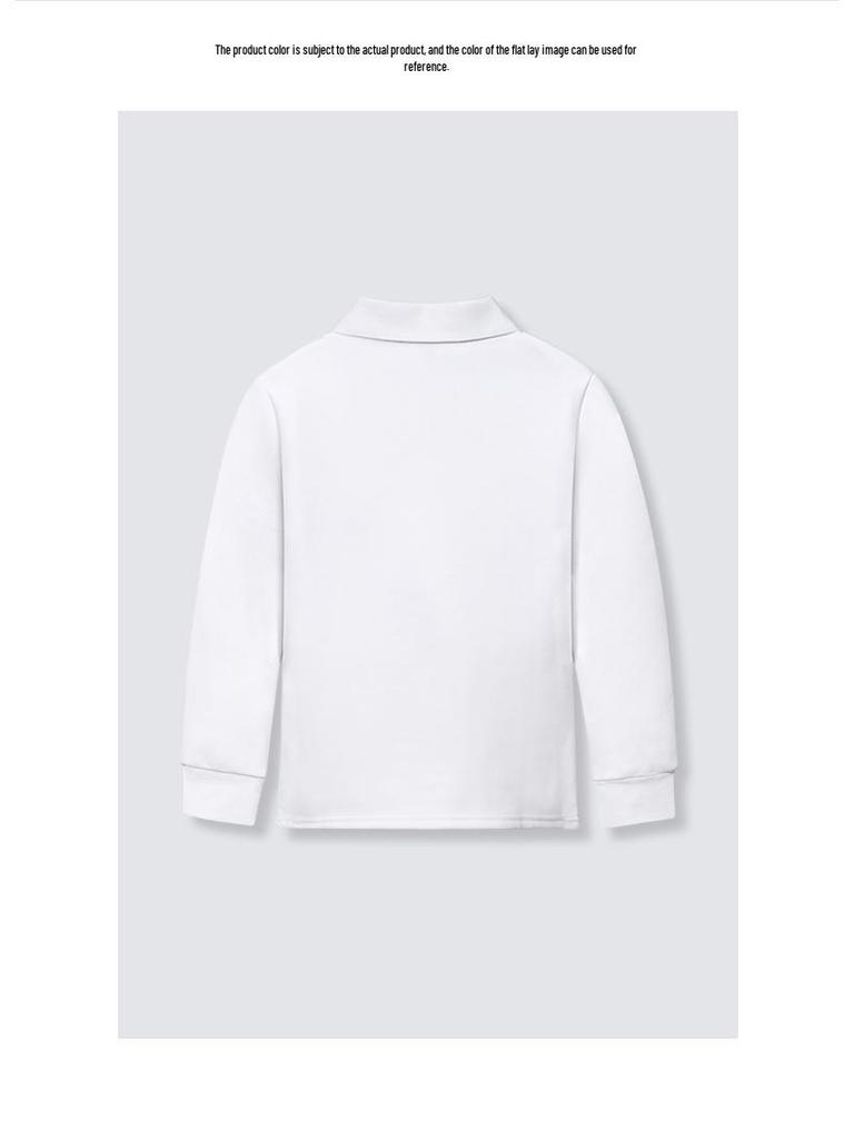 Children's White Cotton Polo Shirt with Striped Collar - Long Sleeve School Uniform for Boys and Girls