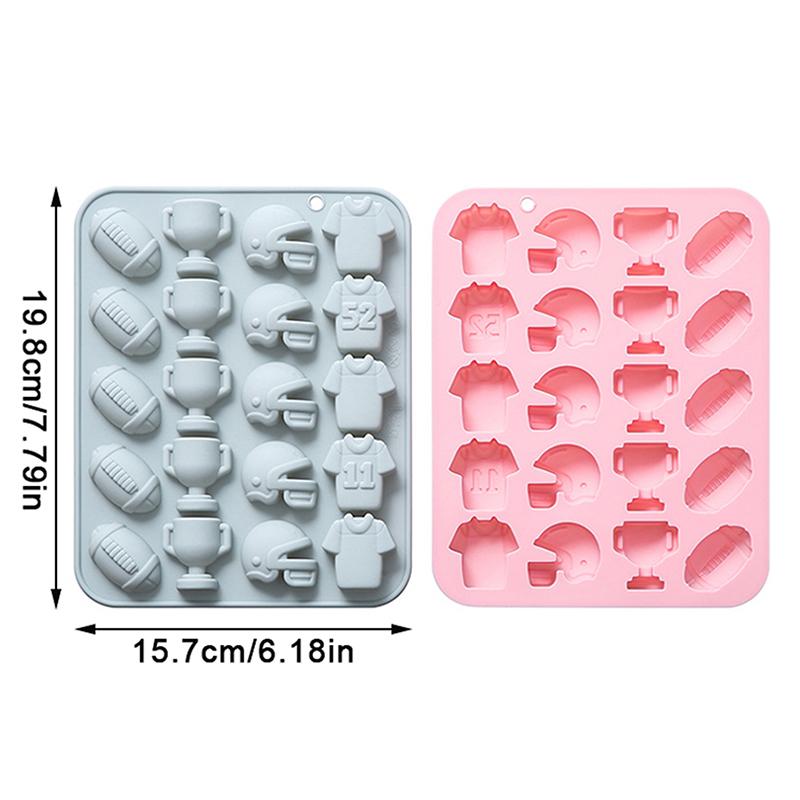 Football Chocolate Mold,Sports Theme Silicone Mold, 20-Cavity Football Rugby Trophy Helmet Jersey Silicone Fondant Candy Mould