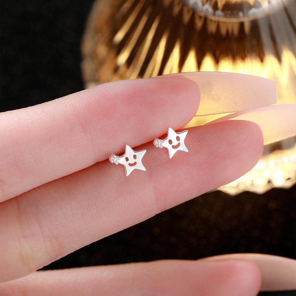 Sterling Silver Star Rhinestone Stud Earrings for Women - Elegant Five-Pointed Design