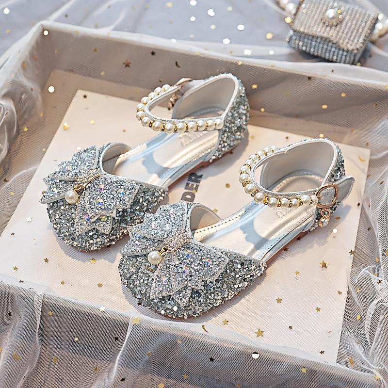 Children's flat crystal princess shoes new primary school students performance stage host single shoes model catwalk girls shoes
