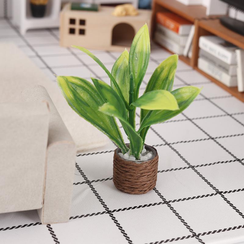 1Pcs 1:12 Scale Mini Artificial Potted Plant Woven Pot Fake Greenery for Dollhouse Micro Landscape DIY
