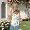 Women's Fashion Casual Pleated Square Collar Sleeveless Vest Print Summer T-shirt