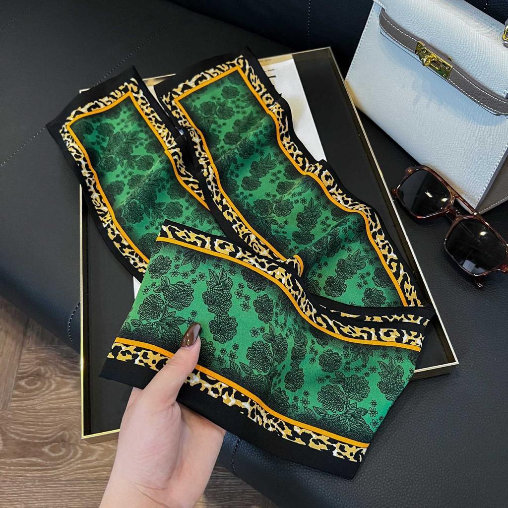 Long Silk Scarf Women's New Small Silk Scarf Printing Simulation Silk Tied Bag Streamer Explosion Sweet Little Scarf