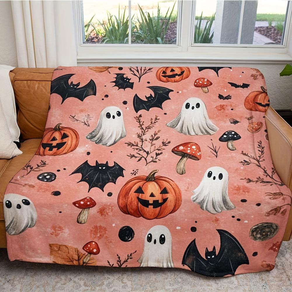 Halloween Throw Blanket - Contemporary Style, 100% Polyester, Machine Washable, All-Season Knitted Flannel, Multipurpose