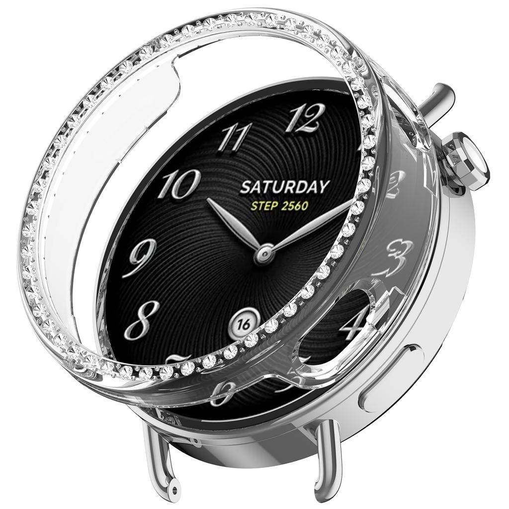 Bling PC Průhledné ochranné pouzdro pro Xiaomi Watch S4 41mm Pouzdro s diamantovými krystaly Tvrdý kryt Ochranný kryt na hodinky Módní nárazník
