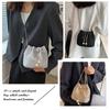 Women Fashion Bucket Bag Solid Color Rhinestone Glittering Satchel Bag Drawstring Shinny Sling Purse Female Dating Bag