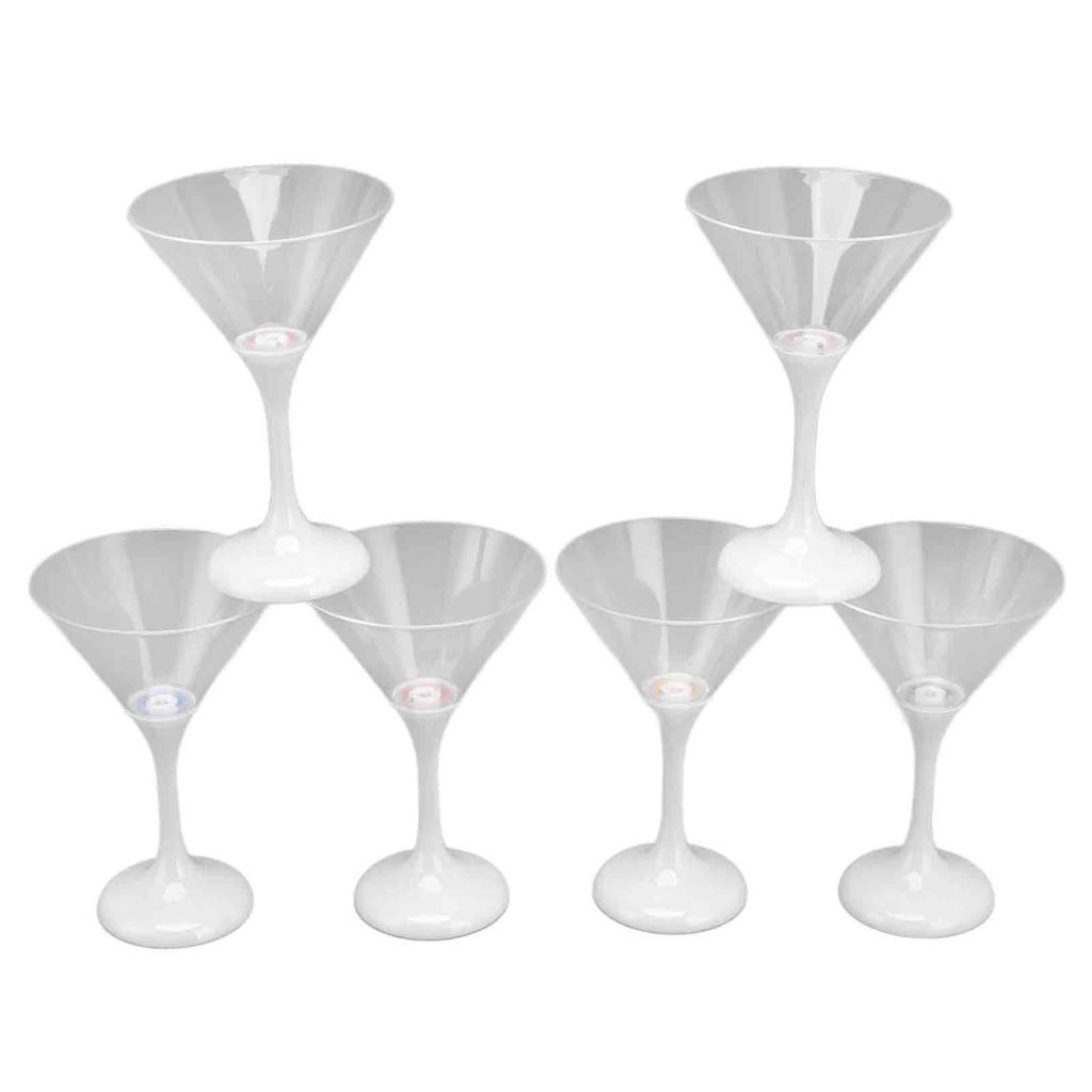 6 ks LED svítících blikajících plastových sklenic na Martini 210ml LED koktejlové sklenice se stopkou Párty rekvizita Svítící pohár