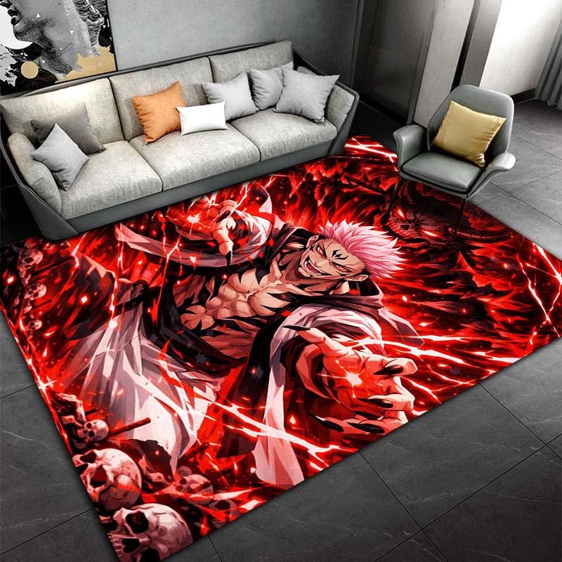 Fantasy Warrior Rug with Red Background Suitable for use as an anti-slip game mat for living room and bedroom sofas
