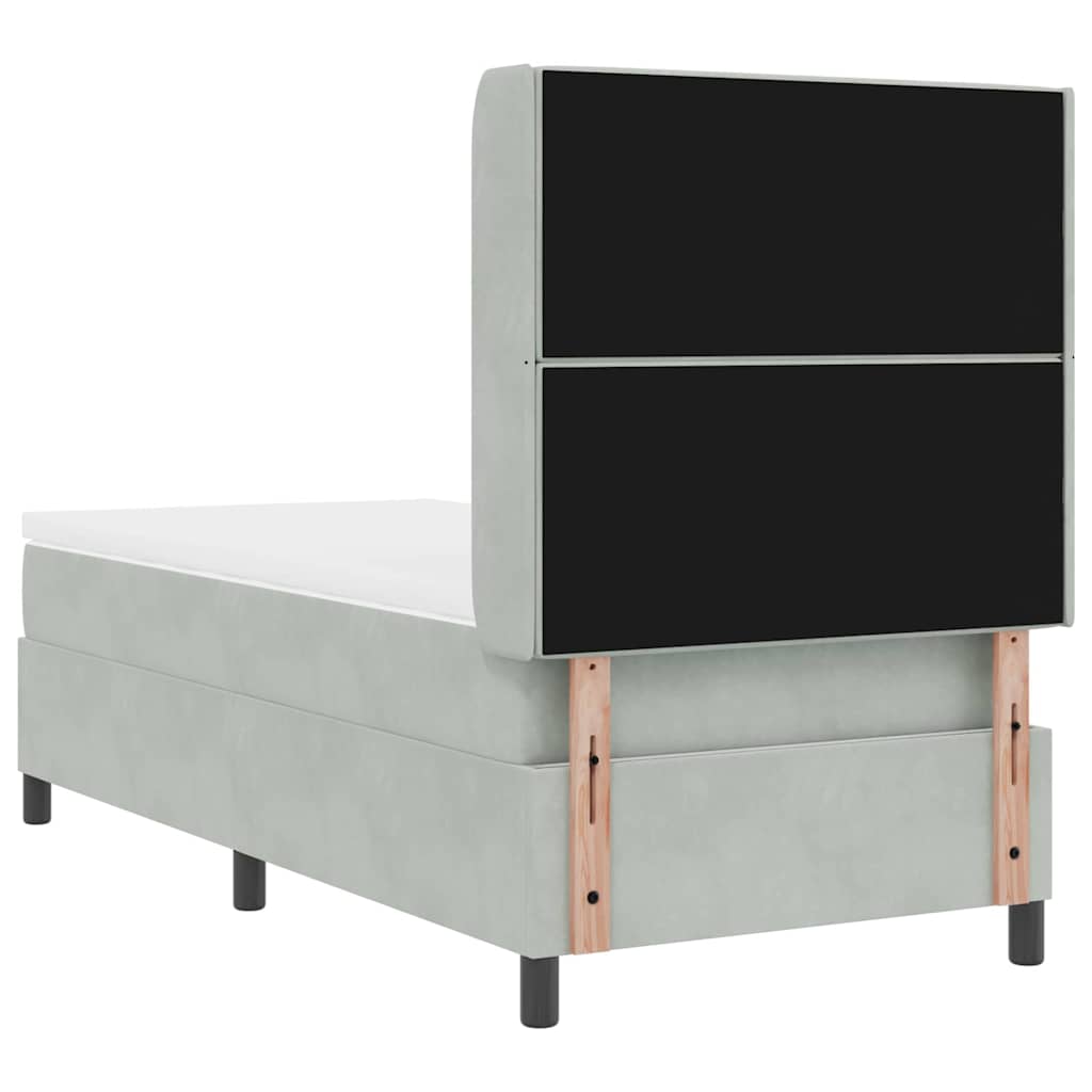 Box Spring Bed with Mattress Light Gray 90 X 200 Cm Velvet
