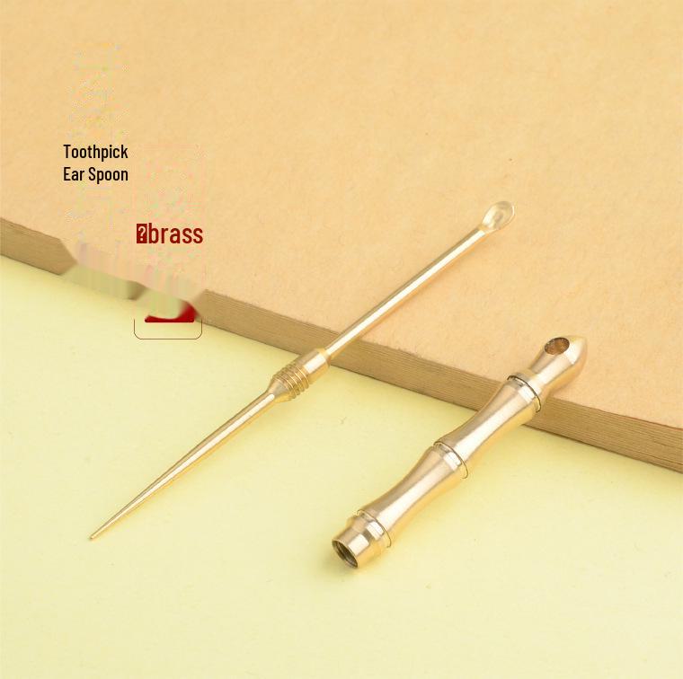 Bamboo Ear Spoon & Brass Toothpick Keychain: Creative Gift for Ear Cleaning