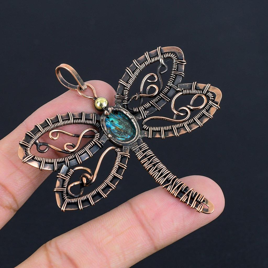 Rainbow Calsilica Pendant Gemstone Jewelry, 999 Copper Wire Wrapped Pendant, Handmade Jewelry Birthstone Pendant, Gift For Him