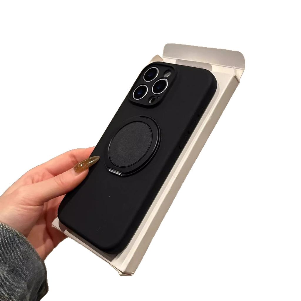 Geeignet für IPhone 16 Flüssigsilikon 360 Grad drehbarer magnetischer Ständer Handyhülle und Apple 15 Perforierte Schutzhülle