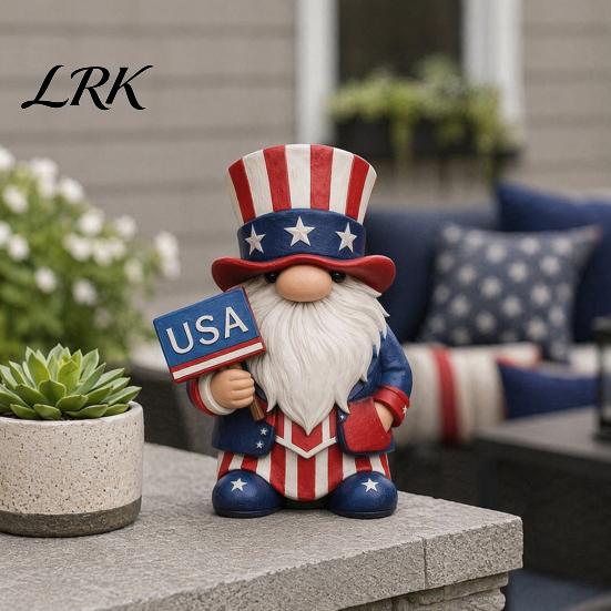 American Celebration Garden Art Patriotic Gnome Statue, 250th Anniversary Independence Day Decor, Resin Red White All Season Outdoor Decoration