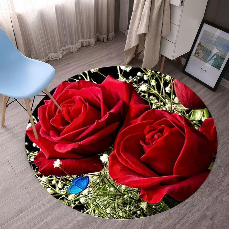 Round Crystal Velvet Bedroom Living Room Sofa 3D Countryside Anti Slip Pad, No Wash Carpet