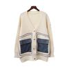 Autumn and Winter New Loose Splicing Denim Knitted Cardigan Design Sense Lazy Wind Sweater Jacket Women