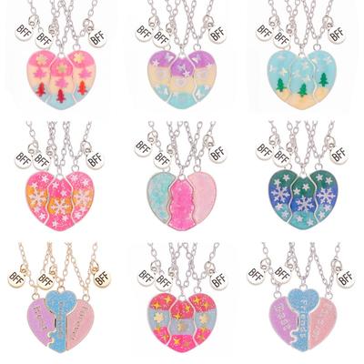 Gute Freunde Magnetische Herz Halskette für Drei: Kinder Stern & Pailletten Legierungsschmuck - Perfekt für beste Freundinnen & Weihnachten