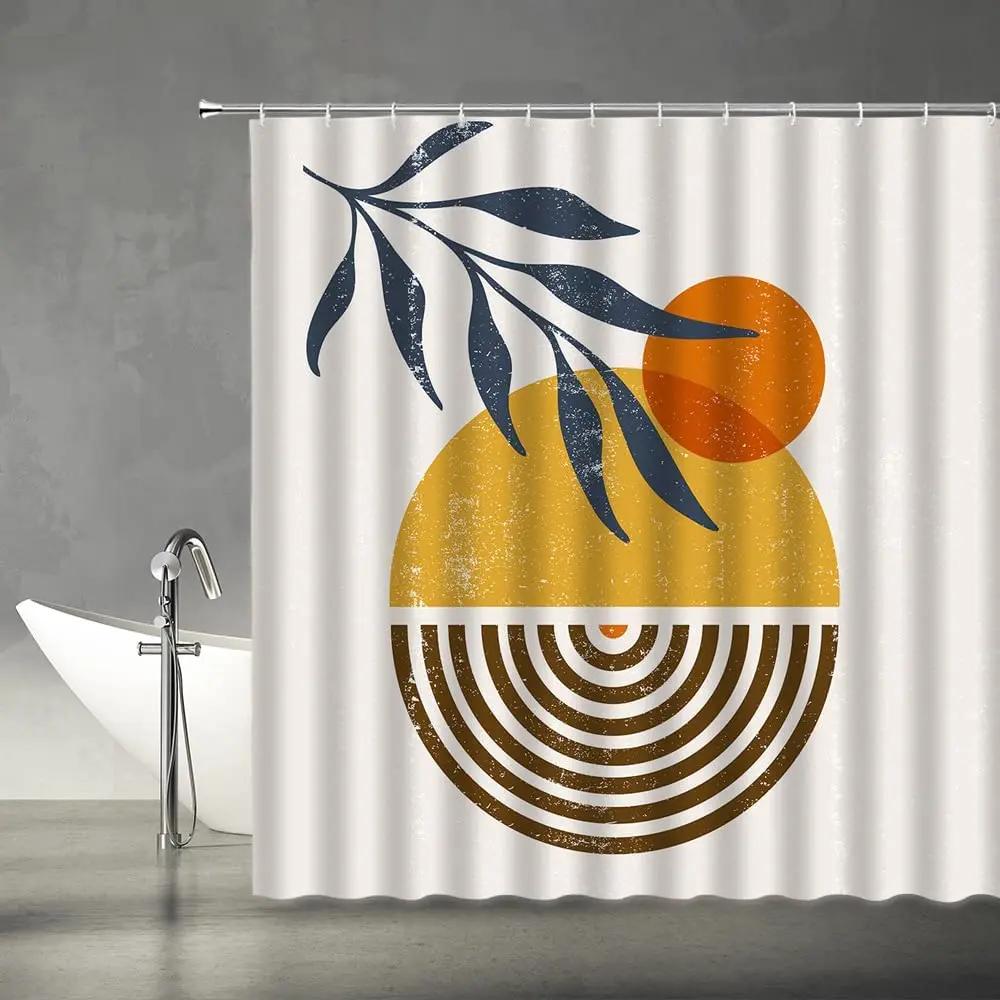 Boho Style Modern Shower Curtains Abstract Retro Geometric Rainbow Minimalist Art Waterproof Bathroom Decor Bathtub Screen