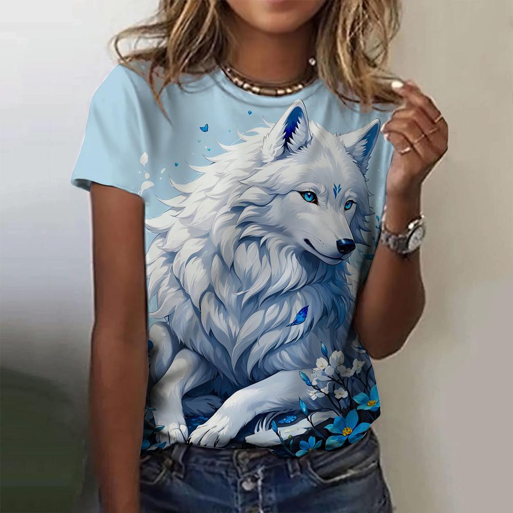3D Printed Fox Pattern Women's T-shirt Summer Casual Round Neck Top Short Sleeve Loose T-shirt Daily Outing Short Sleeve