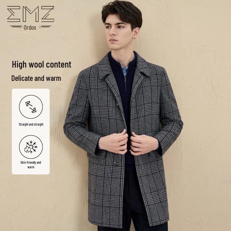 EMZ Men's Plaid Business Casual Overcoat