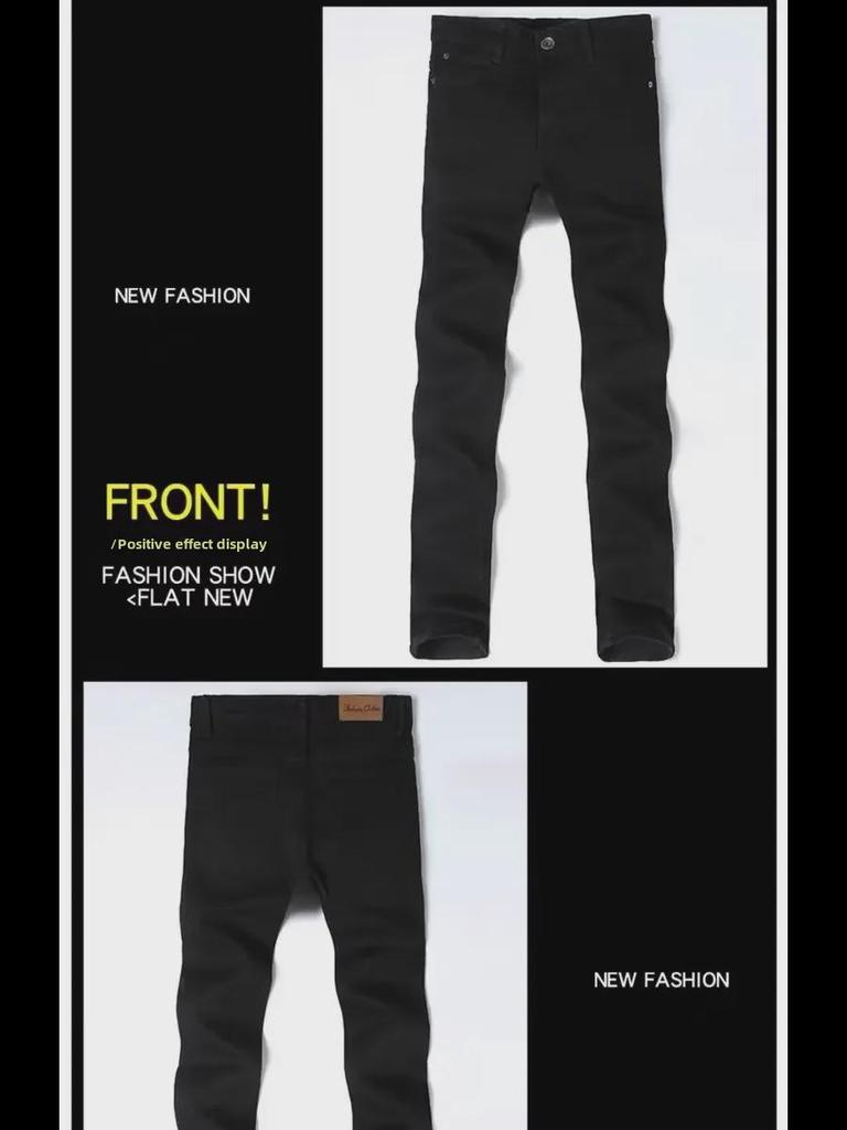 Men's Pure Black Stretch Straight Jeans