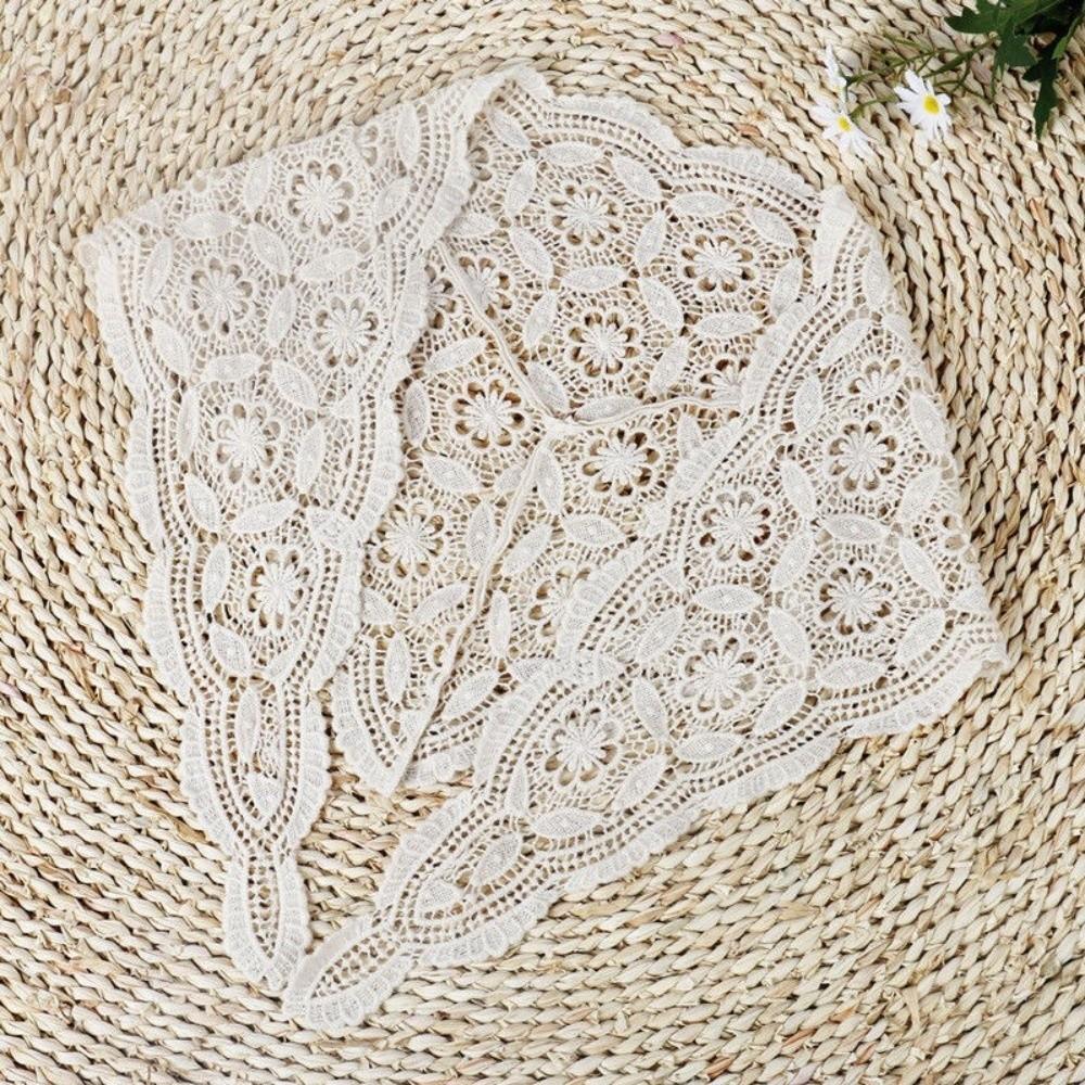Ethnic Style Knitted Triangle Scarf White Fart Curtain All-match Crochet Flower Scarves Female