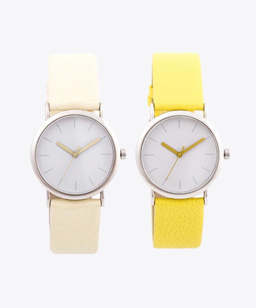 Lanjjeu La1185 Women'S Leather Watch Pastel Yellow Ivory