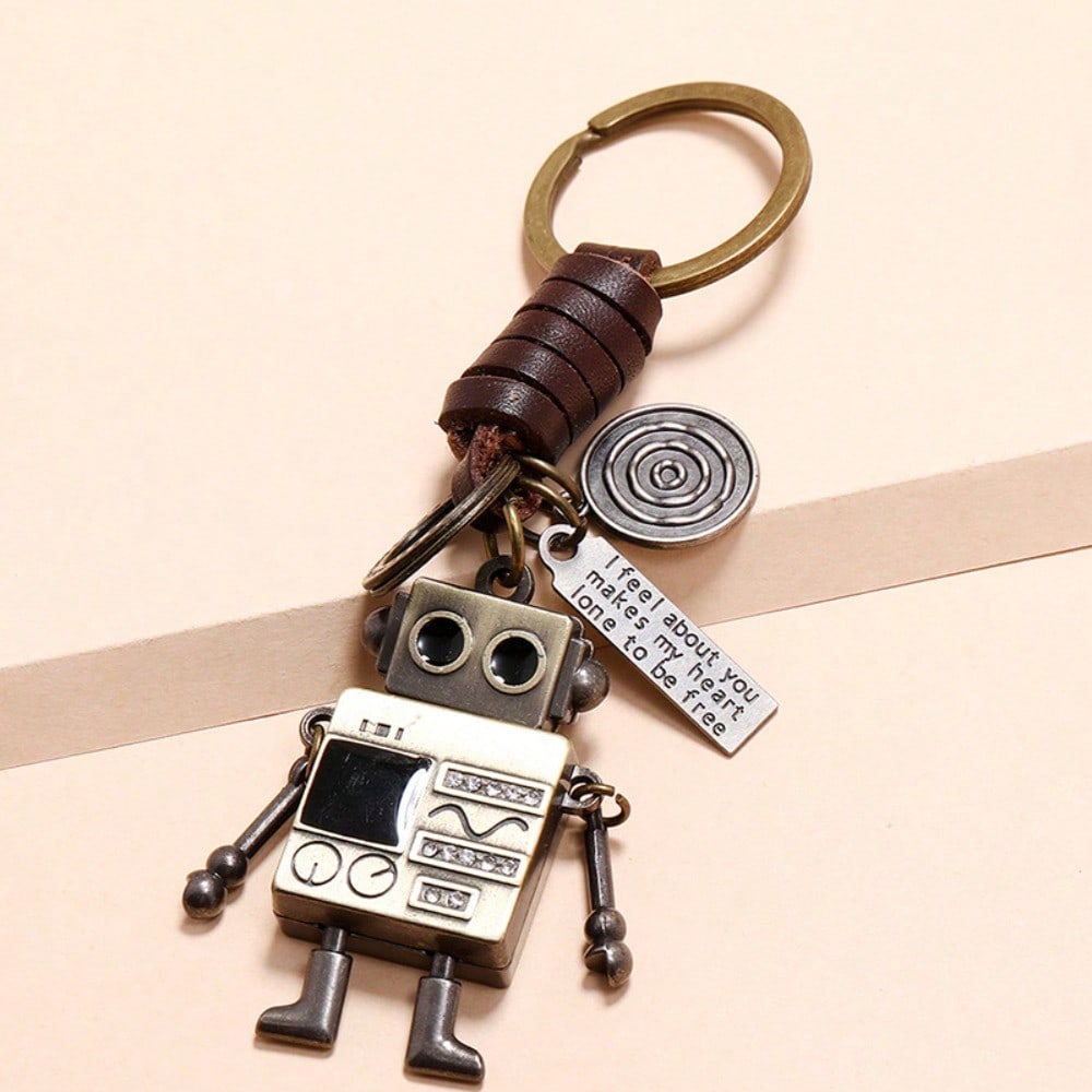 Simple and Personalized Retro Woven Hands and Feet Movable Robot Keychain Creative Girl Bag Pendant