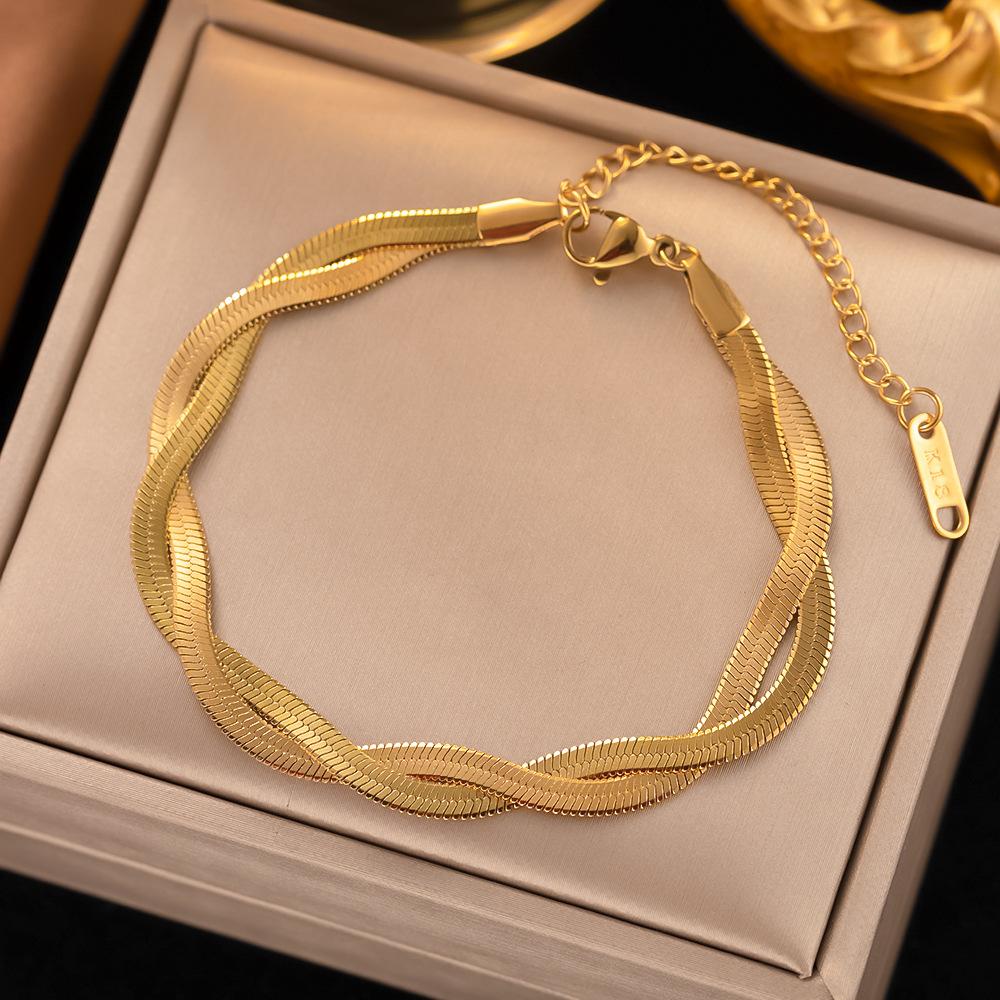 2024 18K Gold Plated Waterproof Braided New Herringbone Chain Necklace Bracelets Set Wholesale Stainless Steel For Women