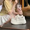 Cowhide~ 6.5cm Inner Height Increase Burst Pattern Versatile Comfortable Platform Casual Board Shoes Women's White Shoes