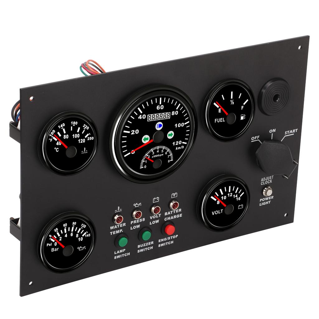 Boat Instrument Panel 120km Speed Water Oil Level Pressure Water Temperature Time Clock Display Voltage Alarm for RV