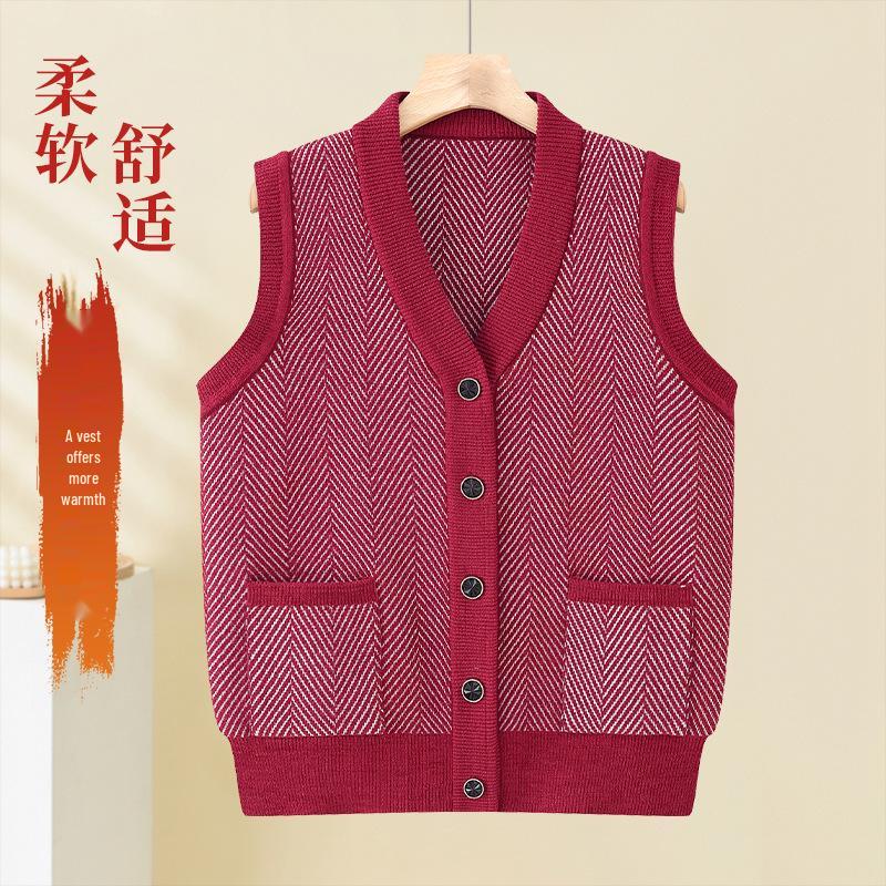 Grandma's Plus Velvet Knit Vest: Cozy Shawl for Middle-Aged and Elderly Women in Spring, Autumn, and Winter