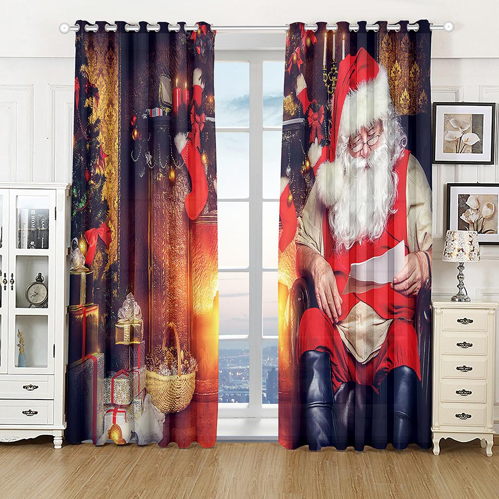 Desenhos animados Natal Feliz Ano Novo Veado Papai Noel Crianças Cortinas de Janela Persianas para Sala de Estar Quarto Cozinha Porta Decoração de Casa 2 Peças