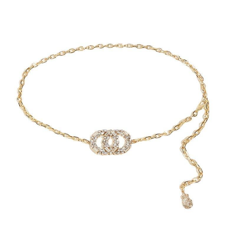 Metal Waist Chain Women'S Accessories Double Round Rhinestone Buckle Tide Spice Girl Chain Dress Belt Chain