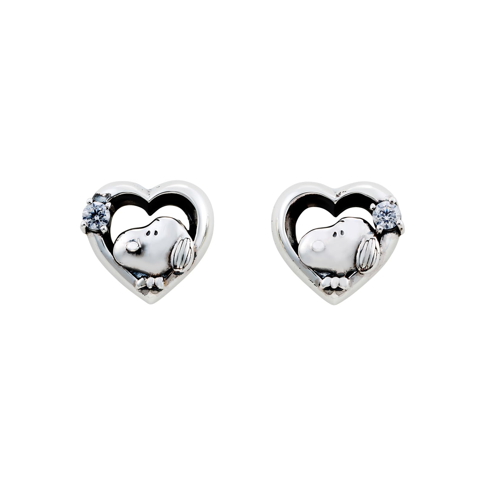 

Snoopy PEANUTS Earrings Silver 925 Oxidized Set of 2 for Both Ears Heart [White Clover] PNT-P001SV срібний