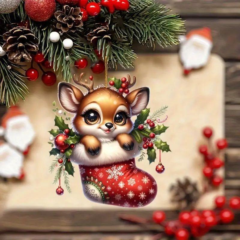 Holiday Pendant Car Cartoon Deer Design Acrylic Construction Festive Decoration
