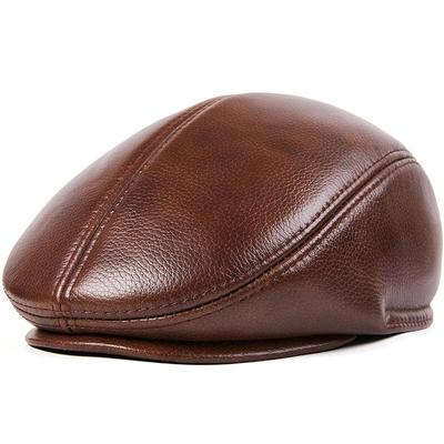 First Layer Cowhide Leather Hat Baseball Cap Brand Newsboy Men's Beret Hat Winter Warm Caps Hats Cowhide Cap