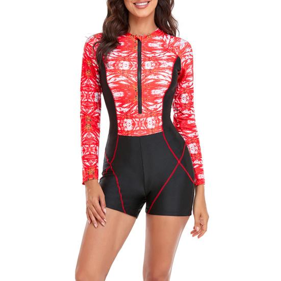 

Женский слитный купальник UPF 50+ защита от солнца на молнии с длинным рукавом костюм для серфинга и дайвинга дизайн до икры купальник XXL красный