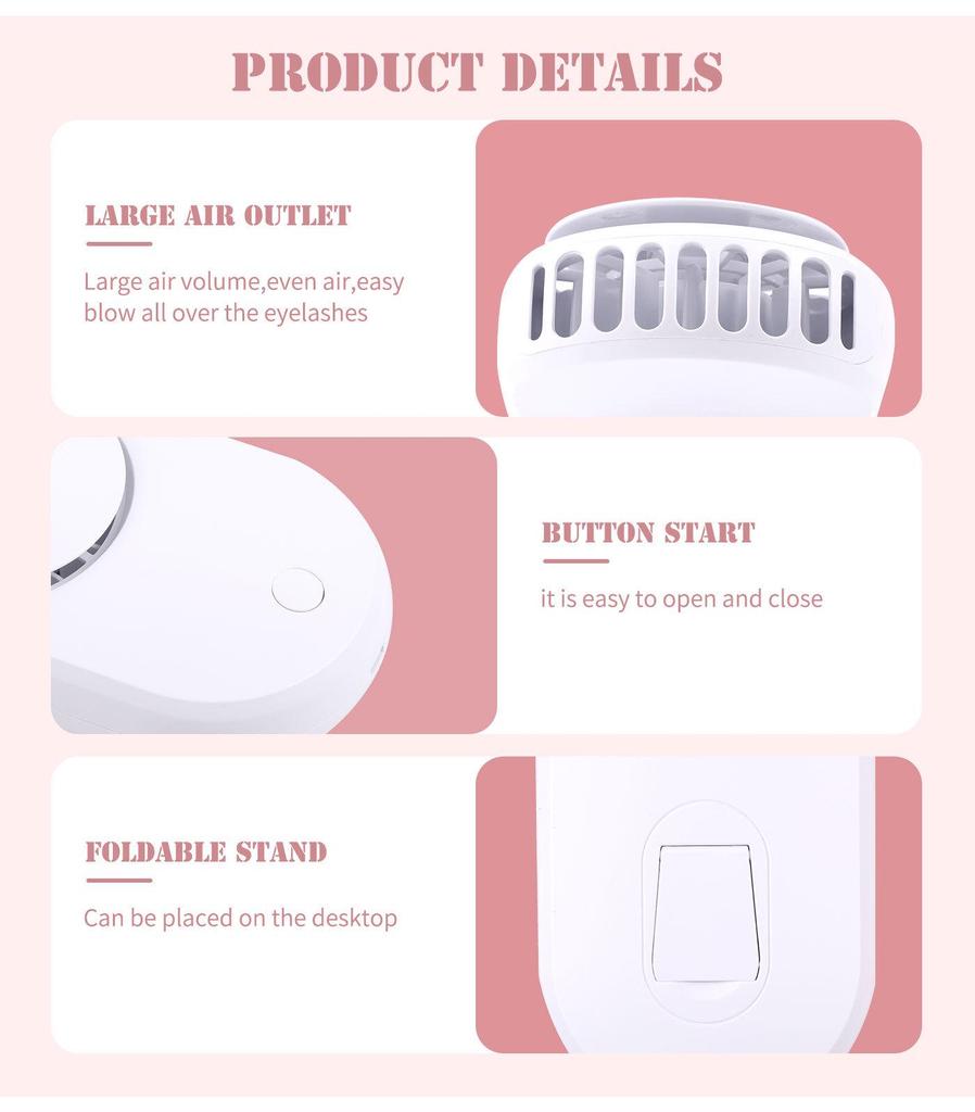 Mini USB Rechargeable Bladeless Fan for Eyelash Extensions