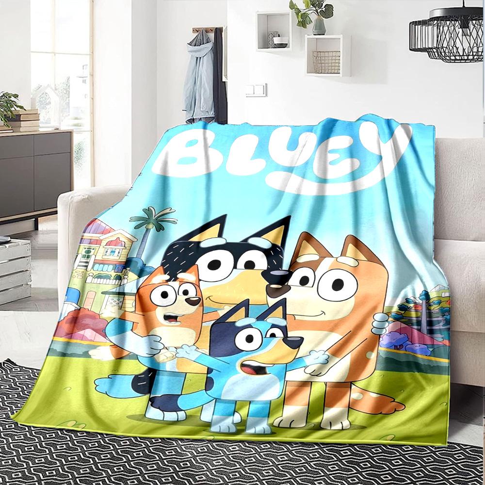 Bluey Cartoon Print Flannel Blanket High Quality Warm Comfortable Cover for All Seasons Perfect for Gifts Home Decor
