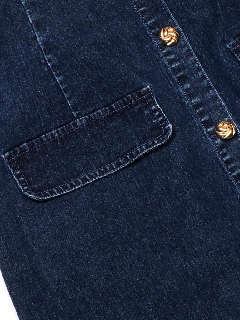 Women's Denim Skirt Dress: Short Sleeve, Cardigan Style with Cinched Waist and Pockets