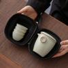 Compact Ru Kiln Travel Tea Set: Portable Quick-Brew Teapot & Teacups for One