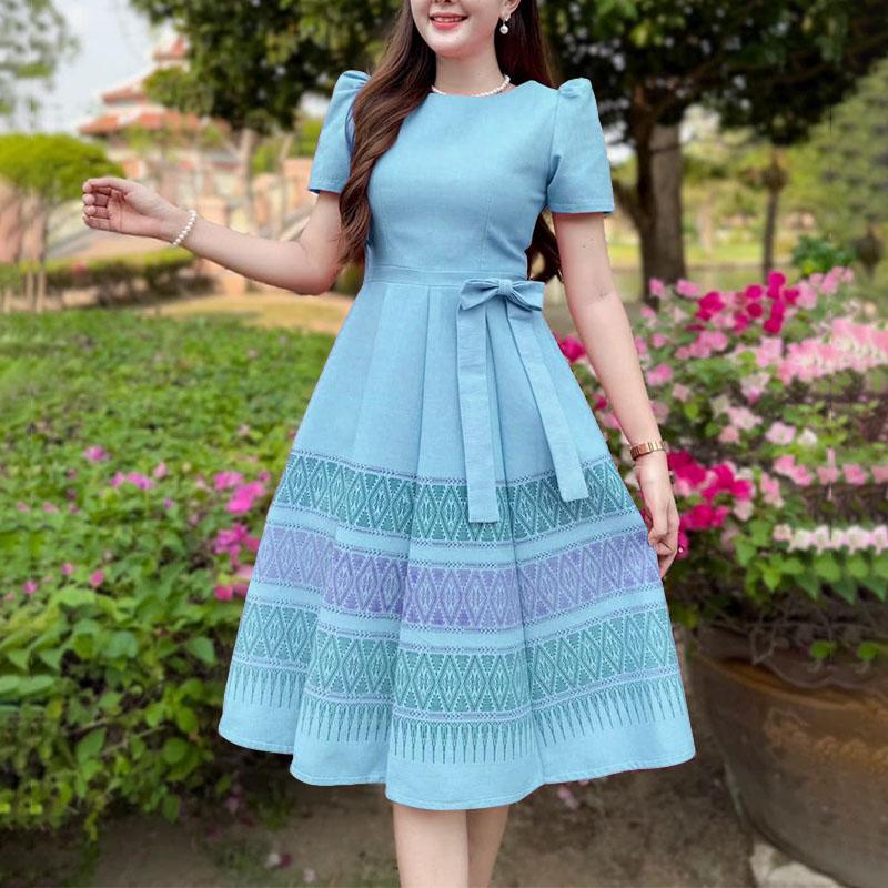 

ZANZEA Женское повседневное платье с круглым вырезом и коротким рукавом Летнее платье с принтом S