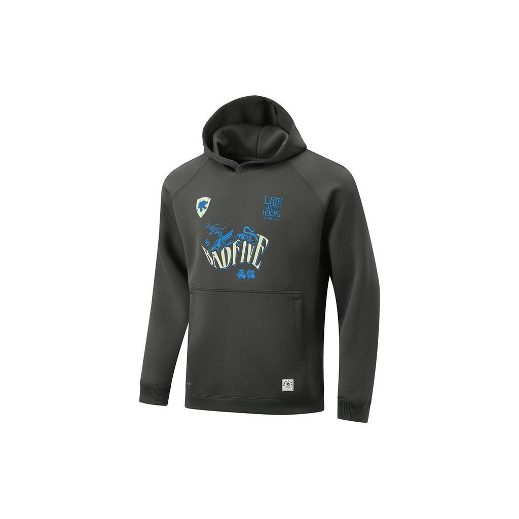 Li Ning Badfive Potisk Písmen Teplá Volná Mikina Pánské mikiny Tmavě šedá AWDU083-8