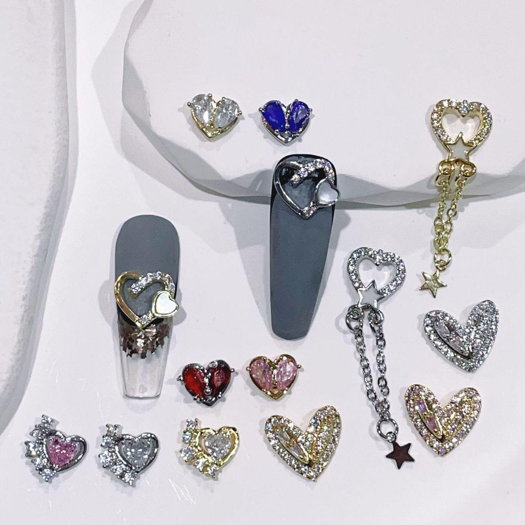 Heart Chain Tassel Alloy Nail Art Jewelry Stickers with Zircon Accents