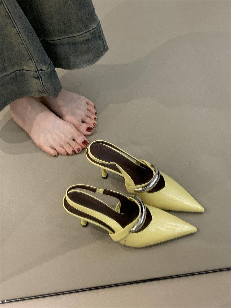 

Французские нишевые босоножки на высоком каблуке 2025 весна и лето новый темперамент элегантная металлическая пряжка слово с тонким каблуком пустые туфли 39